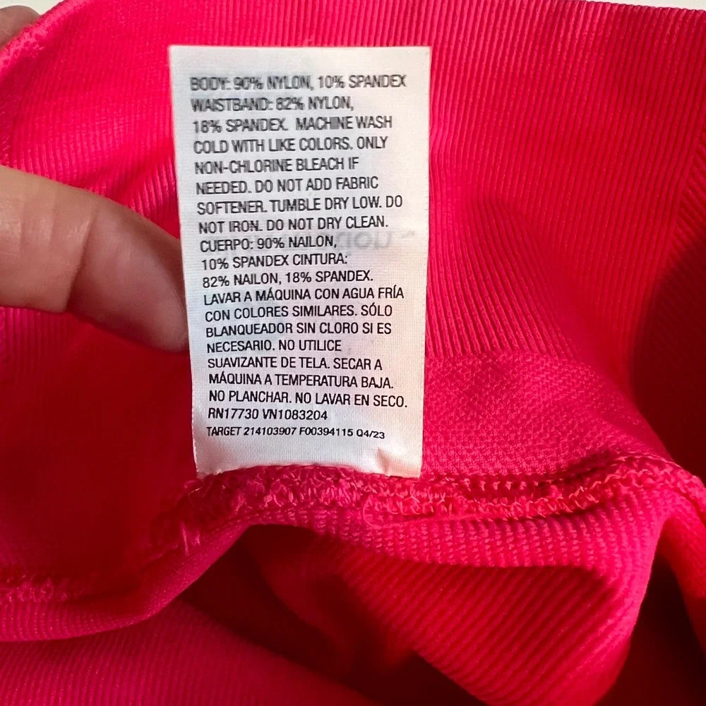 All in Motion Women L Biker Shorts Ribbed Seamless High Waisted Hot Pink Workout
